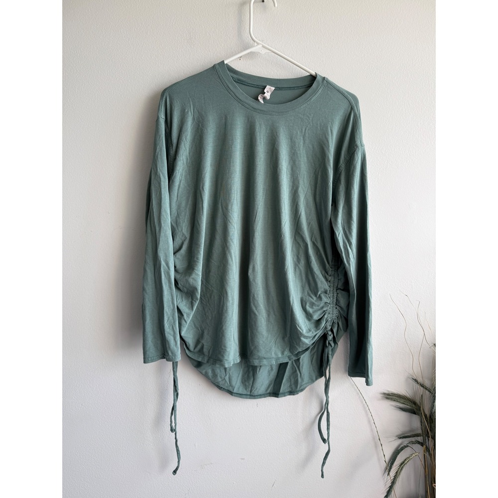 Lululemon All Yours Cinch Long Sleeve Shirt Tidewater Teal Green Size 6 flaw